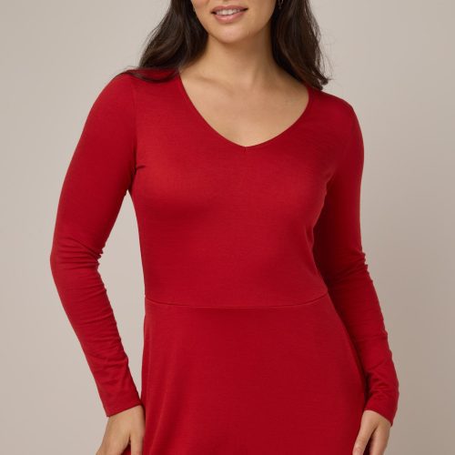 20240925 wooland 01657 TaliaFitFlareDress2.0 Pomegranate LR